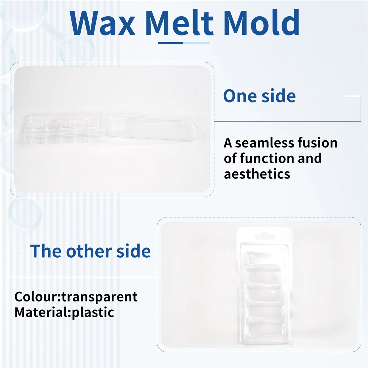 

A55T 50 Pcs Wax Melt Containers, 5-Cavity Wax Melt Clamshell Molds,Clear Empty Plastic Wax Melt Mold for DIY Candles Making