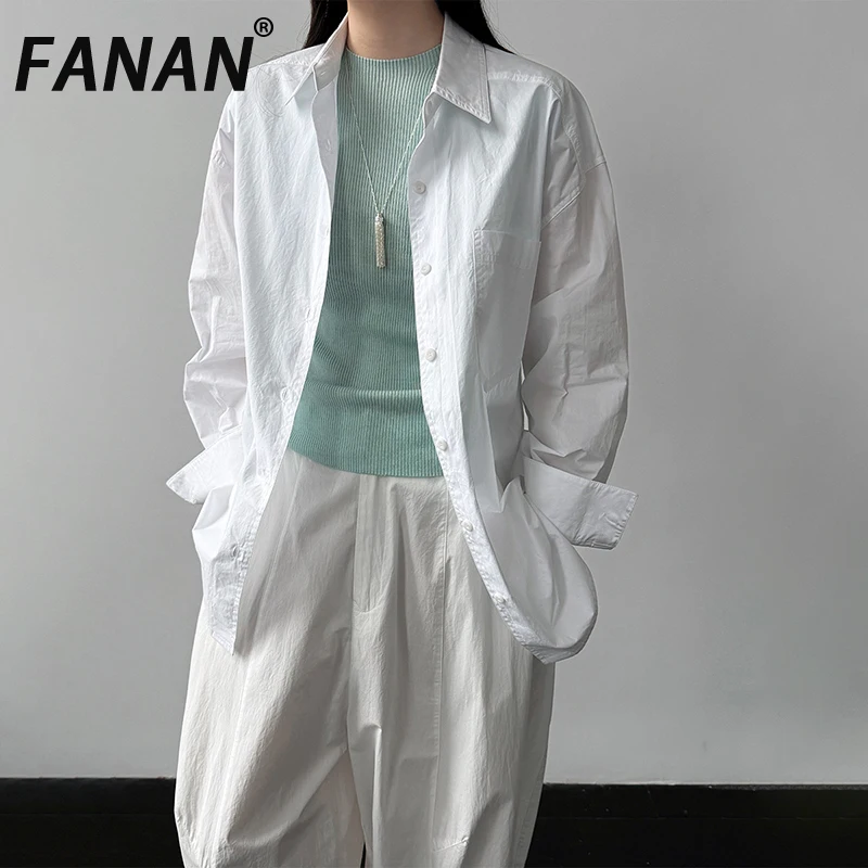 

Женская повседневная рубашка FANAN однотонного цвета с отложным воротником, длинным рукавом, солнцезащитная куртка, новинка Весна-Лето 2026