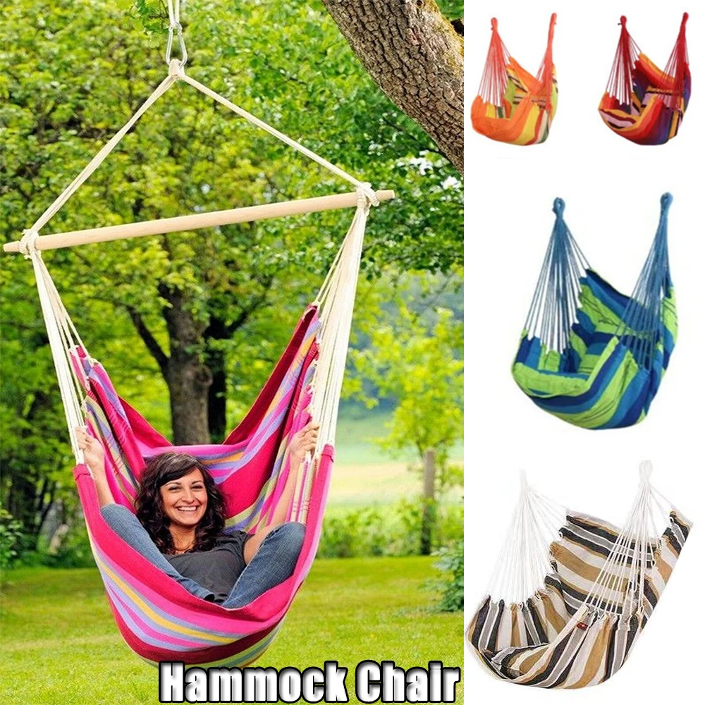 Outdoor Thicken Canvas Hammock Home Garden Leisure 1 Person Swing Chair Camping Hunt Rest Stripe Hanging Bed Chair