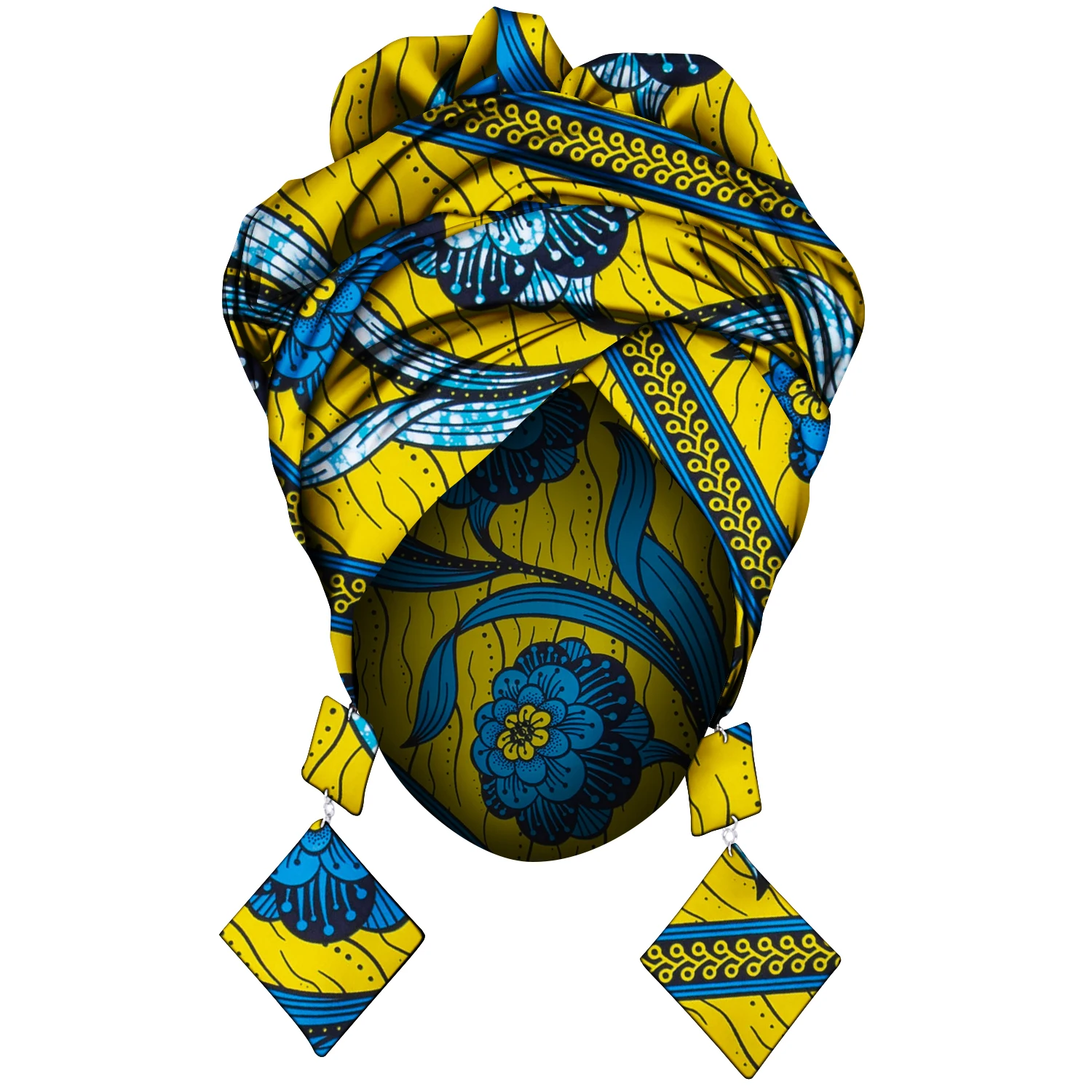 

African Fashion Style Headscarf Earring for Women Handmade Ankara Print Women Ear Wear and Head Wrap 2 Pieces Wyb880