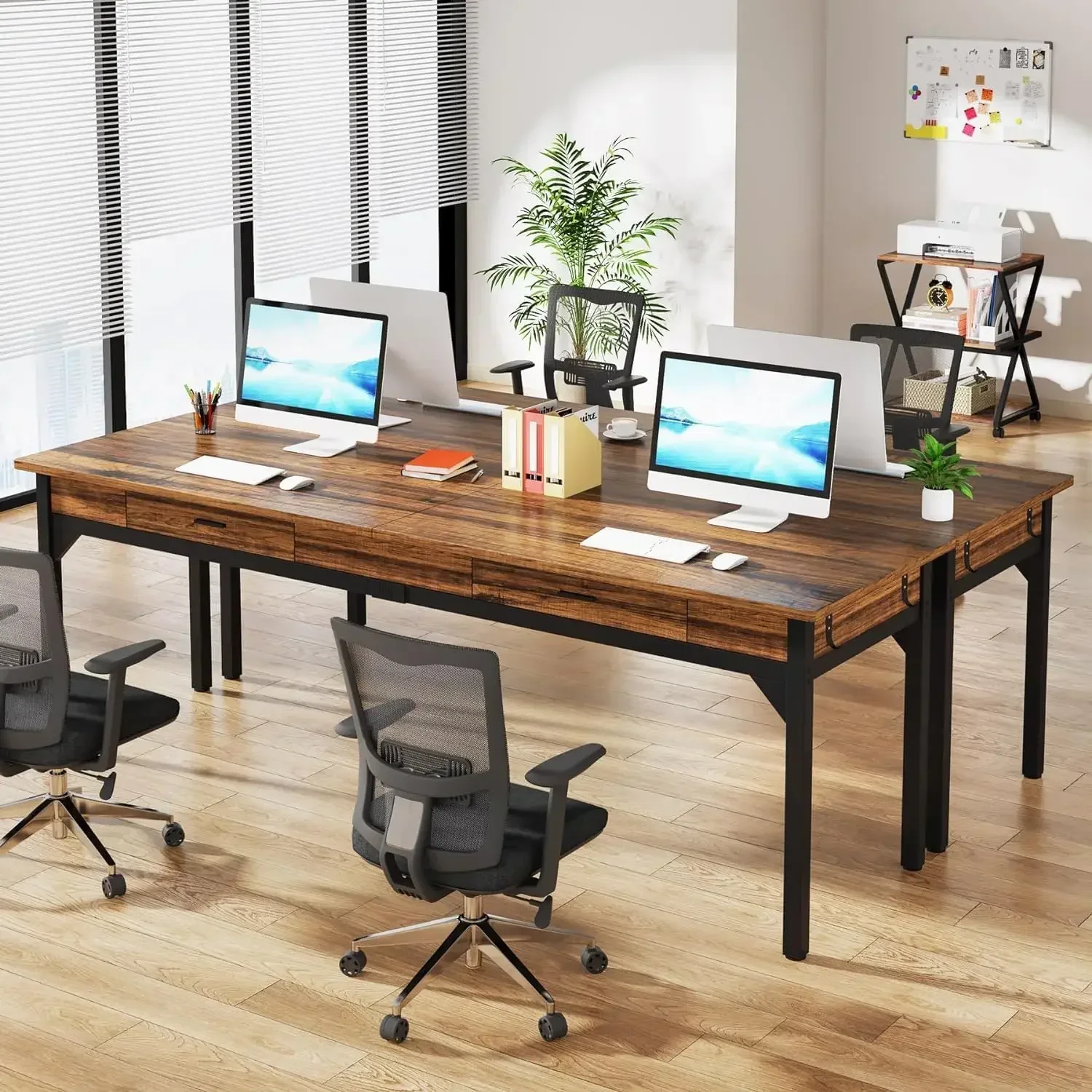 78.7" Extra Long Computer Desk, [2 Drawers], Two Person Desk Large, Writing Table Study Desk [Double Desk] Executive Office Desk