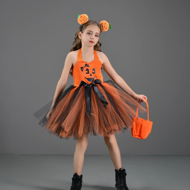 New Pumpkins Halloween Costumes For Girls Jack-O-Lantern Cosplay Dresses For Kids Carnival Party Fancy Tutu Outfits Fancy Skirts