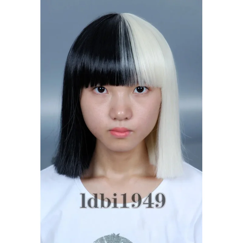 

Women& # x27;s Short Bla & Blonde Straight Cosplay Bob Wig Halloween Costume Sia Hair
