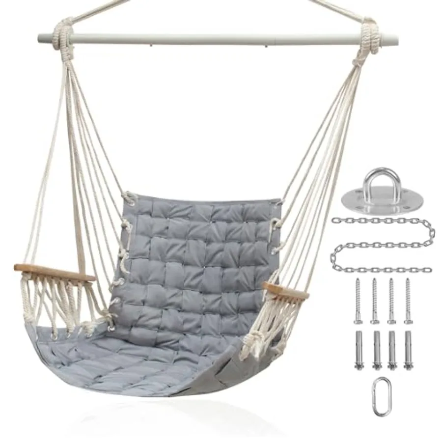 

Upgraded] Hammock Chair Hanging Swing with Wooden Armrests;Steel Spreader Bar and Anti-Slip Rings;Cotton Woven Fabric;Up to 300