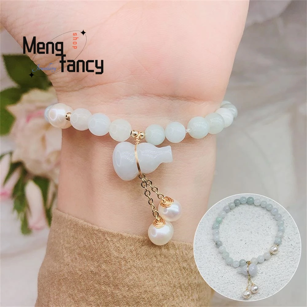 Natural Jade Pearl Female Style Gourd Pendant Beaded Bracelet Simple Cold Wind Girlfriends Hand Elegant Fashion Popular Jewelry