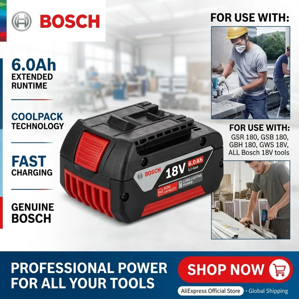 New BOSCH Original-Bosch18V 6.0Ah Professional Lithium Battery BAT618G BAT609 BAT618 BAT609G Electric Tool Battery Rechargeable