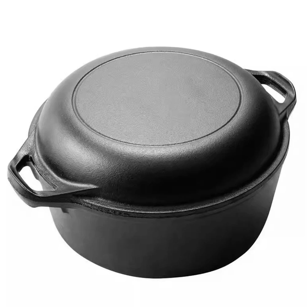 

2 in 1 Cast Iron Dutch Oven with Dual Handles Dutch Oven Pot Skillet Cookware Pan Set for Bread Frying Baking