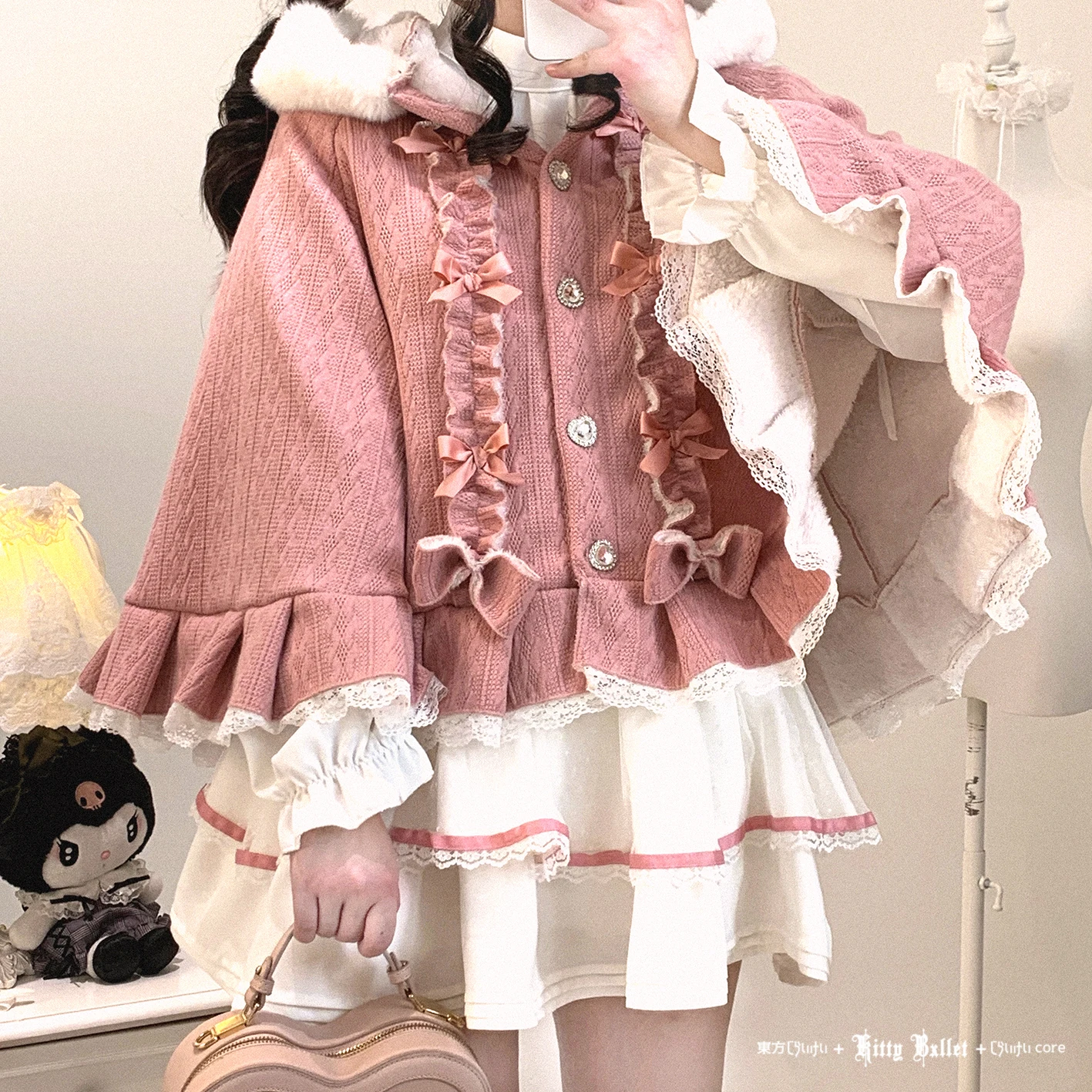 

Толстовка с капюшоном, утепленное меховое лоскутное пальто, персонализированные универсальные мягкие плащи с рюшами, японские однотонные милые литературные офисные женские куртки