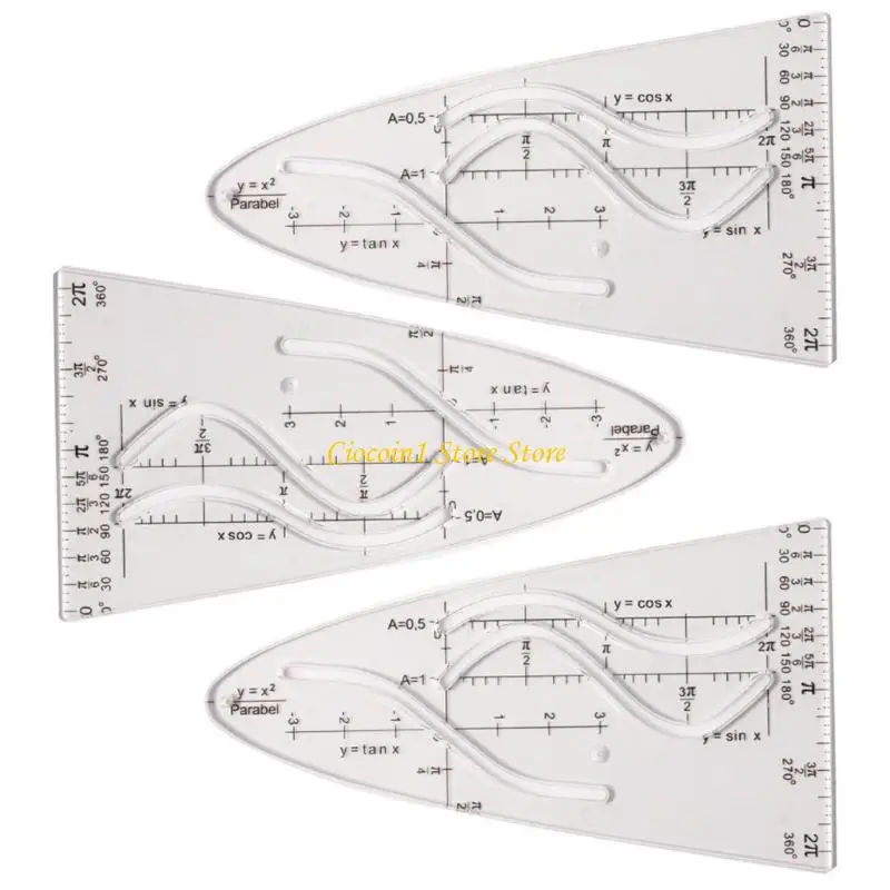 A3PC Parabola Template Parabola Stencil Parabolic Stencil Mathematical Auxiliary Parabola Ruler for Designers, School, Office