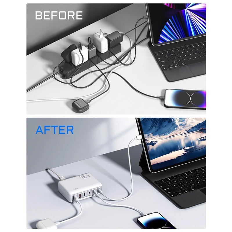 For Apple 20W Fast Charge Cell Phone Charger Portable 100W Multi-Port Charger + US Plug White