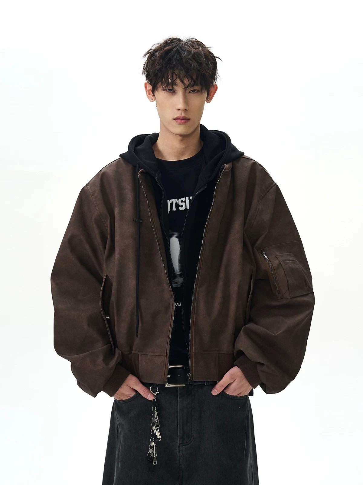 American Retro Bomber Jacket Double Layer Short Flight Jacket for Men Autumn Winter Boxy Barn Style Coat Youth Popular Casual