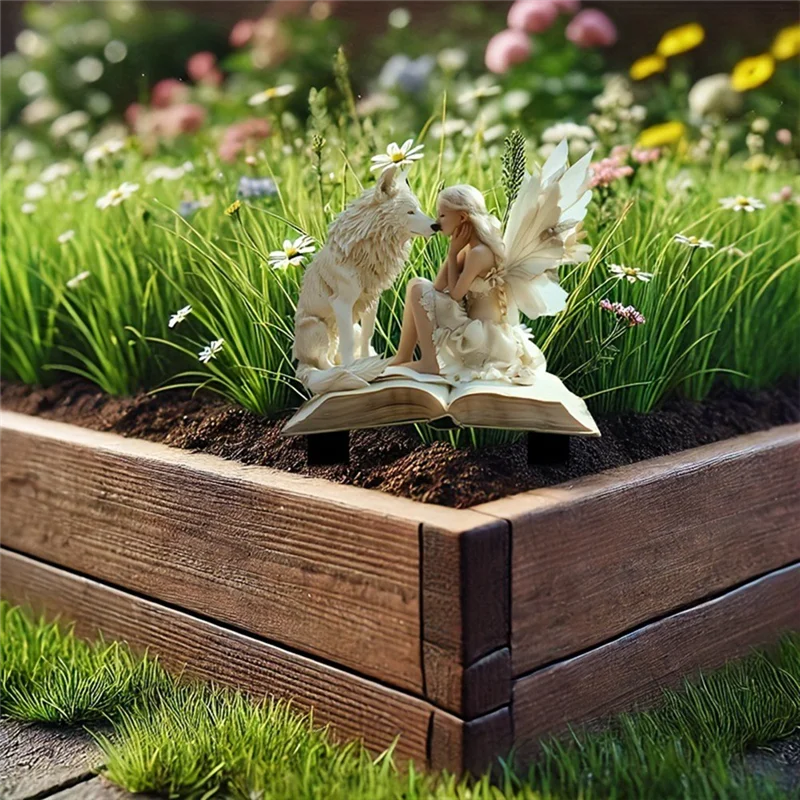 B69C loup et fée majestueux, insert de Pot de fleur féerique en acrylique, adapté aux plantes en Pot et décoration de pelouse de jardin