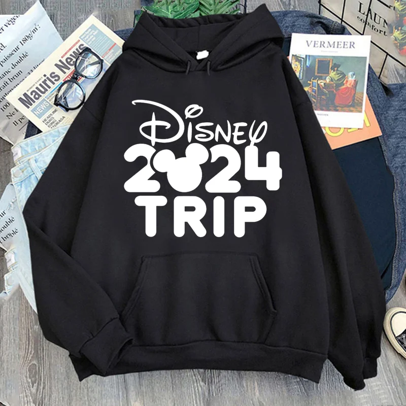 سترة نسائية بقلنسوة عالية الشارع بأكمام طويلة 2024 رحلة ديزني مطبوعة هاراجوكو سترة بقلنسوة على الطراز القوطي غير رسمية ملابس الشارع