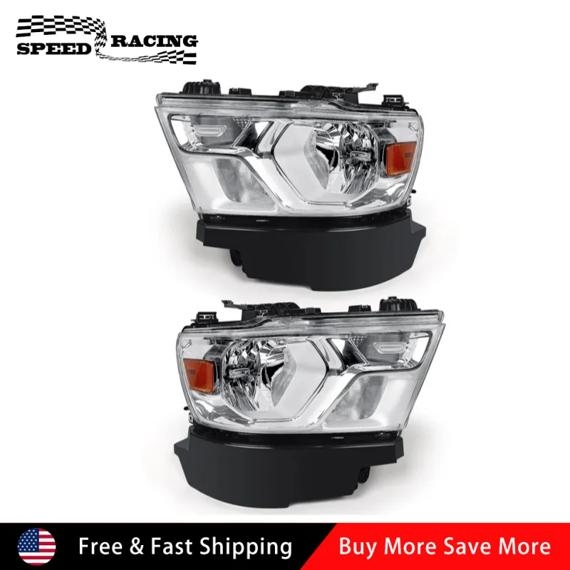 

CH2502329 68316080AJ 2pcs Left Right Chrome Halogen Headlights Headlamps For 2019-2023 Dodge RAM 1500 Chrome Trim Halogen Model