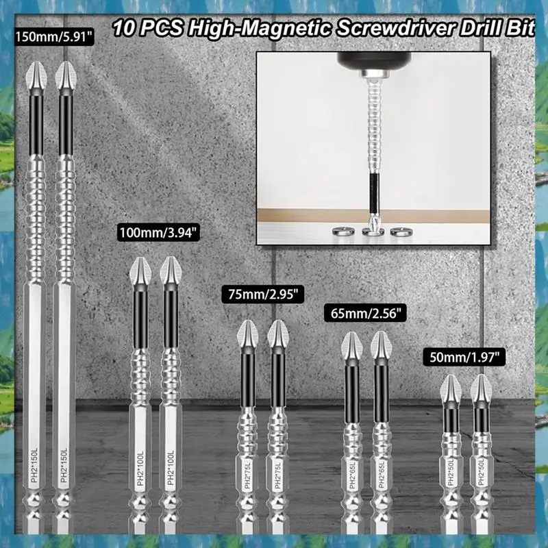 AB07 HOT 50Mm-150Mm Magnetic Screwdriver Bit Alloy Steel Anti-Slip Long Drill Bit PH2 Handle Electric Drill Screwdriver Drilling