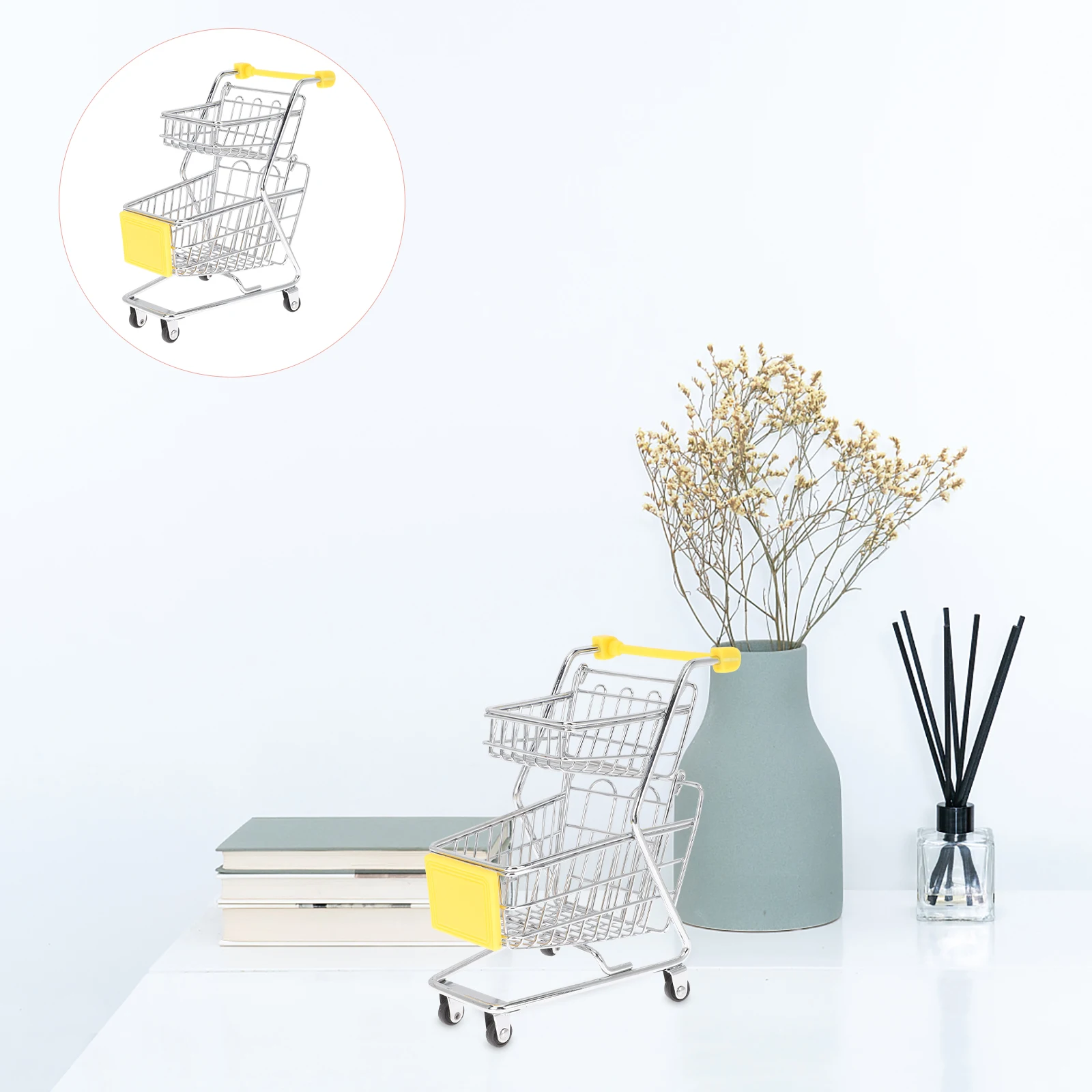 

Mini Shopping Cart Desktop Decorations Trolley Toy Large Gift Basket Storage Container Household