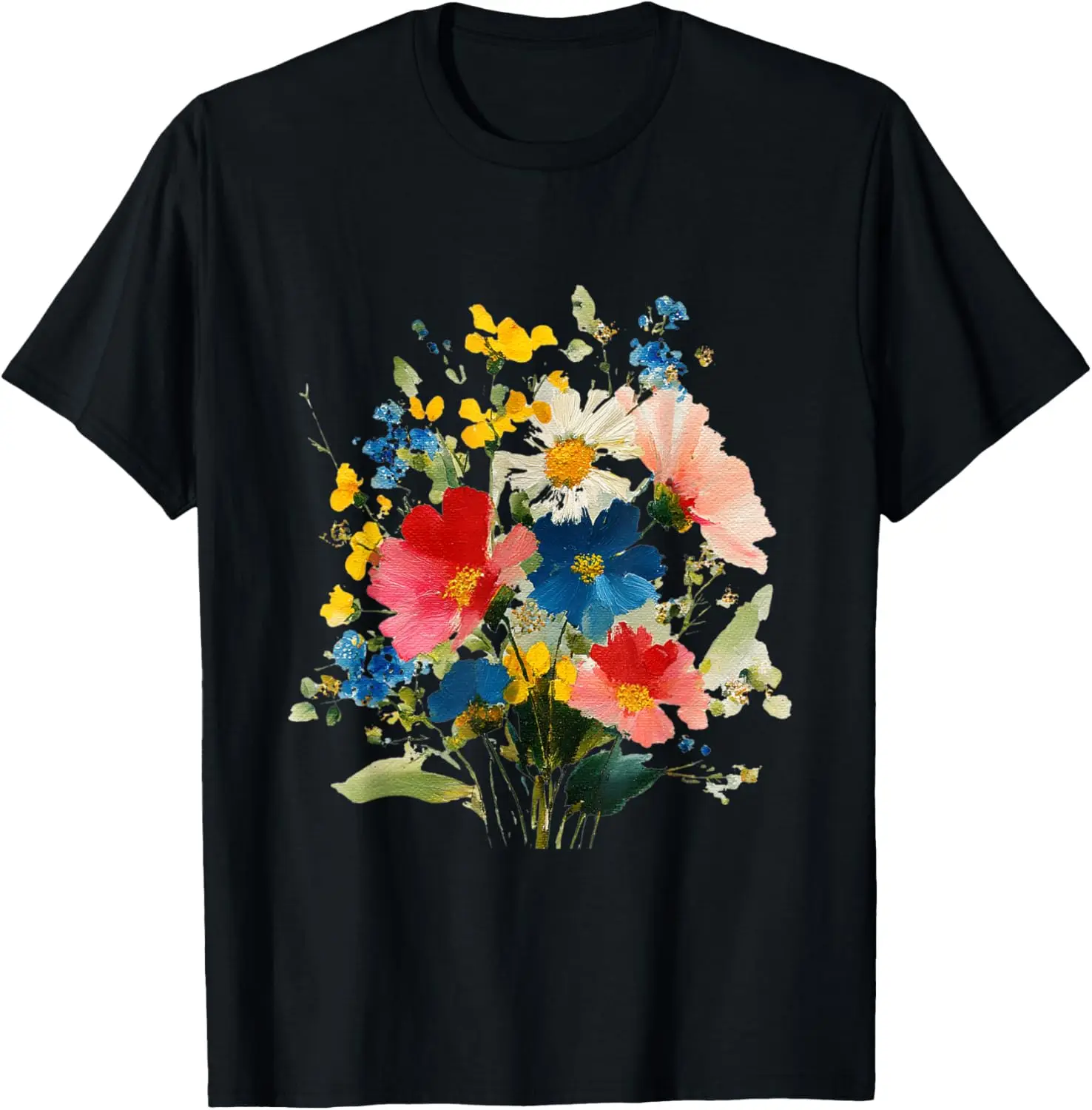 Vintage Wildflowers Watercolor Graphic Floral Gardening T-Shirt 100% Cotton Trendy Y2K Short-Sleeve Tee-Soft, Quick-Drying,