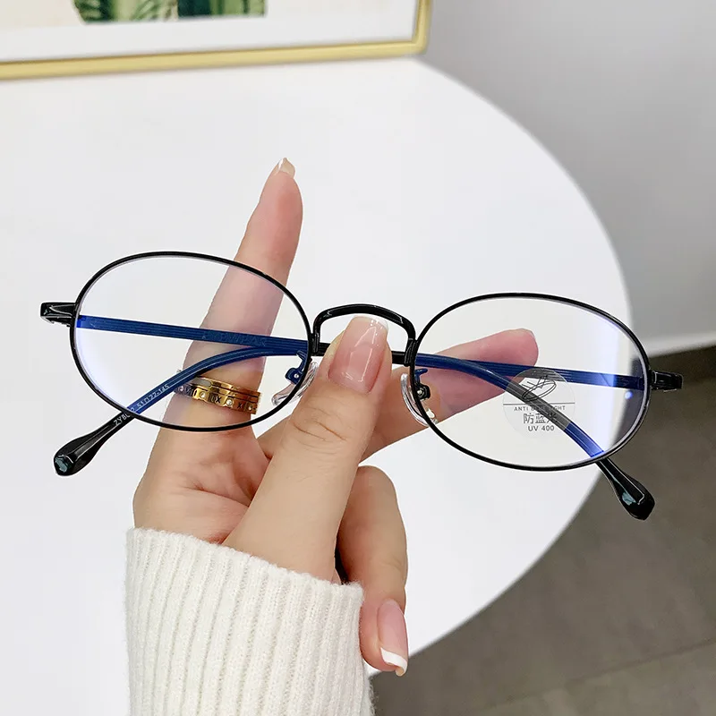 Oval Small Frame Glasses Women Can be Matched With Myopia Retro Anti-blue Glassess Frame Advanced Sense of Fashion Goggles