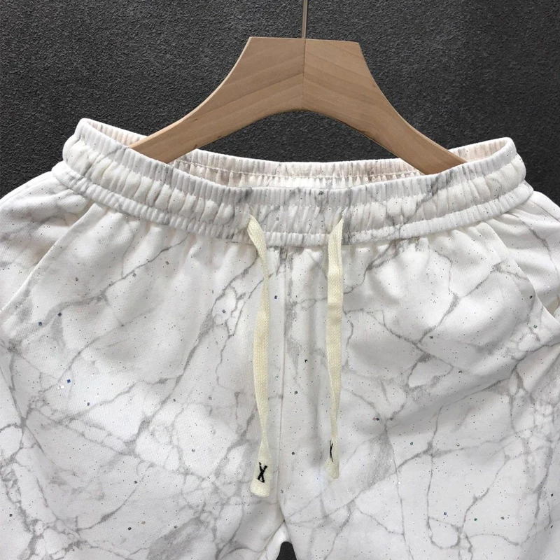 Men Clothing 2024 Summer Trendy Printed Glitter Luxury Loose Straight Short Pants Casual Drawstring Sports Running Beach Shorts