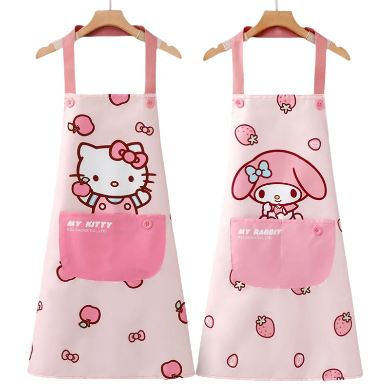 

Sanrio Summer Bags Cartoon Apron Anime Cute Kuromi Cinnamoroll Hello Kitty Work Clothes for Women Waterproof Kitchen Home Use
