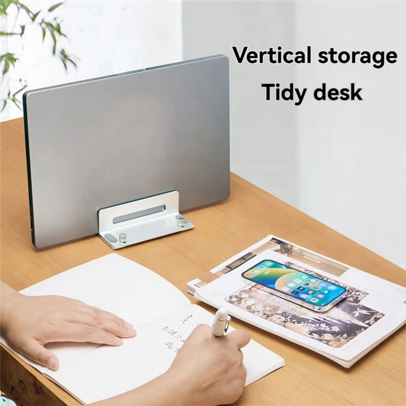 QWE-垂直ラップトップストレージスタンド調節可能なダブルクリップラップトップスタンドPro、Lenovo YOGA、その他のノートブック用グレー