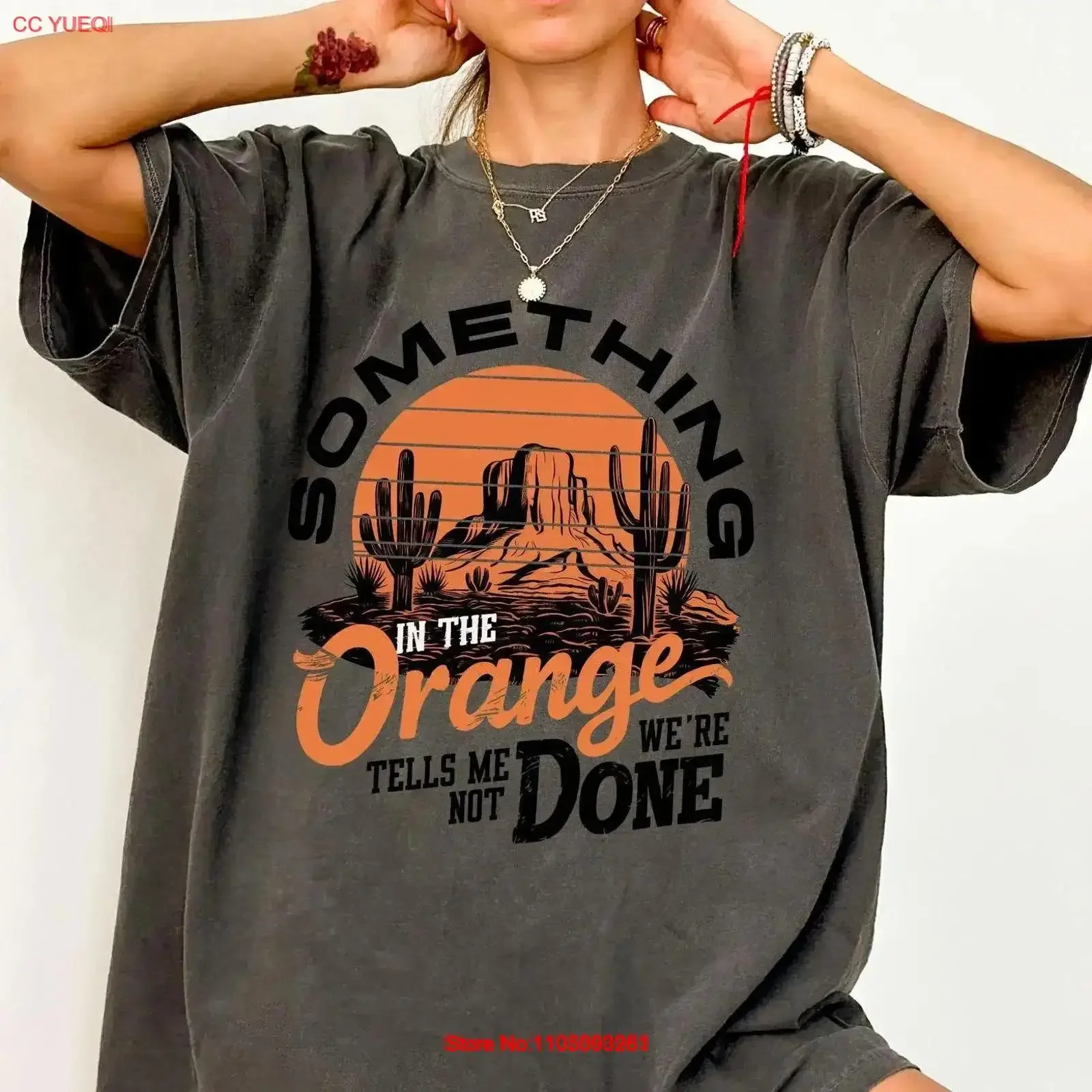 En el desierto occidental naranja camiseta Vintage puesta de sol Cactus estilo suroeste ropa de aventura Retro vaquero vintage lavado