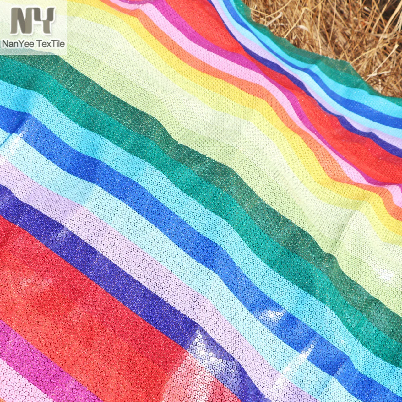 5mm Flat Embroidery Sequin Fabric Multi Rainbow Colorful Striped Heat Sublimation Digital Printing Sequin Fabrics