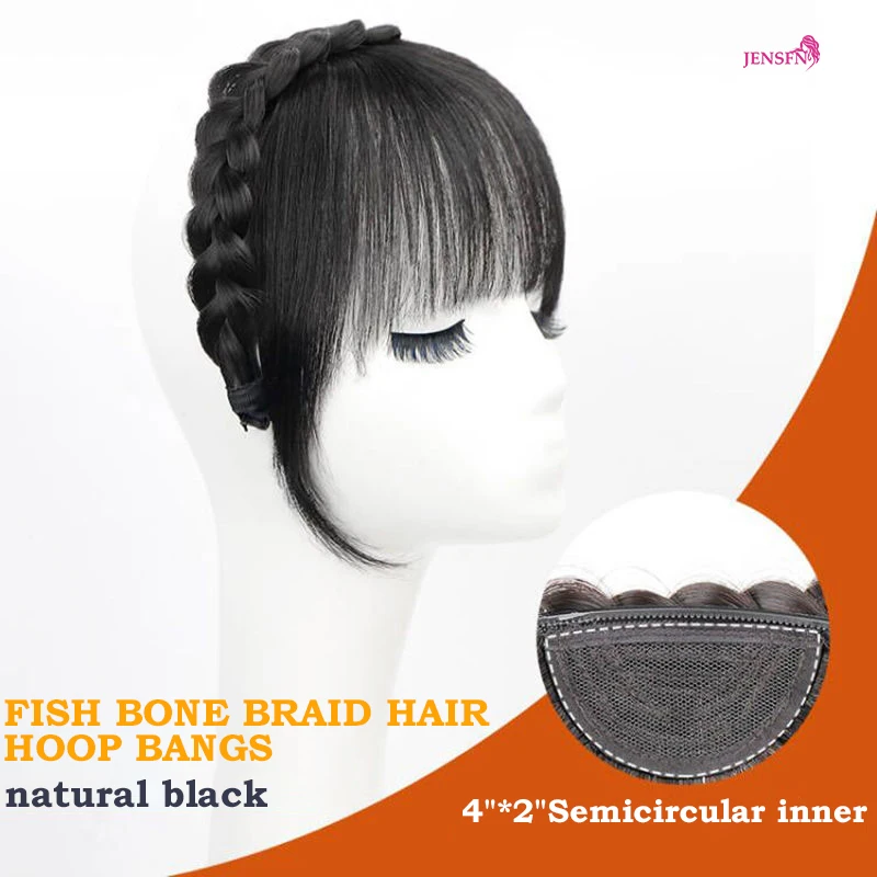 Mulher trança cabelo Hoop Bang, Natural Stealth Non-trace, testa coberta com cabelos brancos, peruca grossa, um