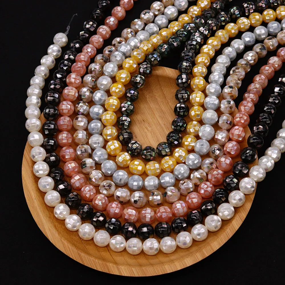 Natural Seawater Shell Splicing Mosaic Round Beads 8/10/12/14/16/18/20mm Different Sizes of Loose Bead Jewelry Accessory 2 Pcs