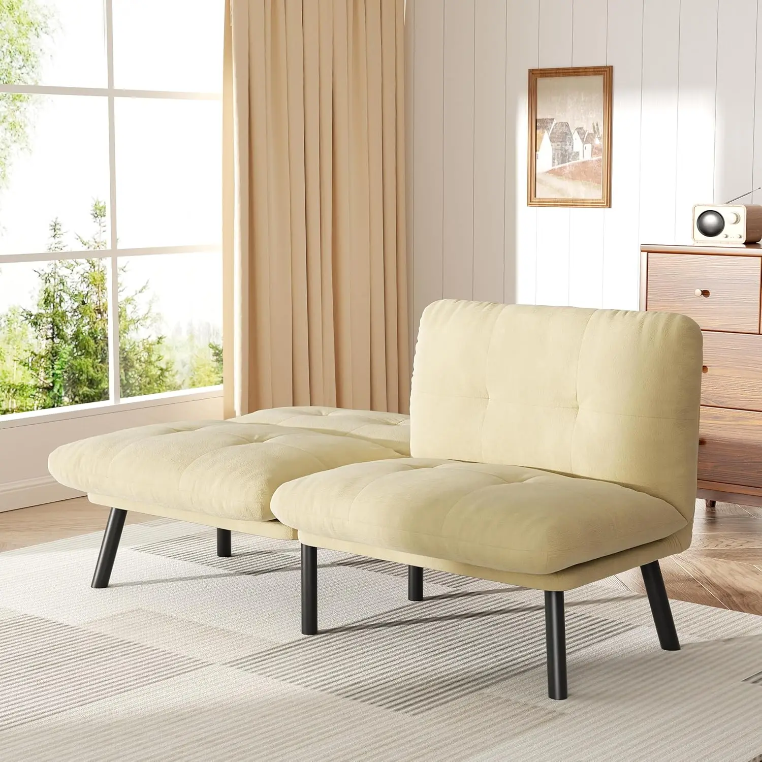 Canapé-lit futon avec dossier réglable, canapé-lit en velours (Beige)