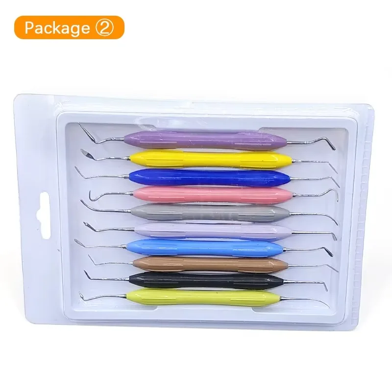 10pcs Dental Double Ended Stainless Steel Resin Filler Set Composite Resin Filling Spatula Silicone Handle Dental Tools