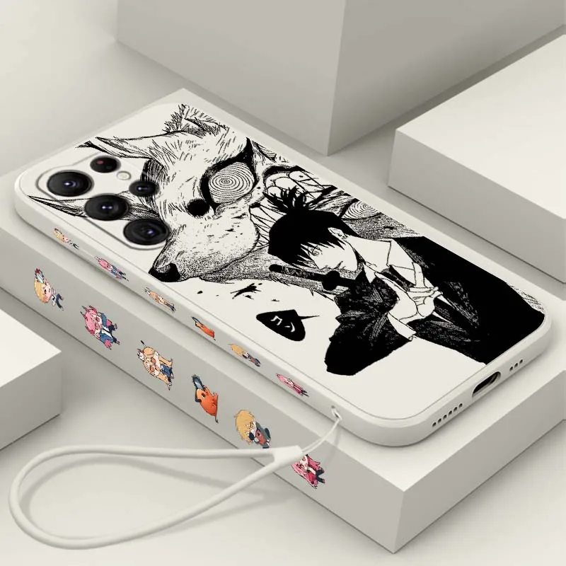

Anime Luxury Chainsaw Man Art For Samsung Galaxy S26 S25 S24 S23 S22 S21 S20 Pro Edge Ultra Plus FE Liquid Left Rope Phone Case