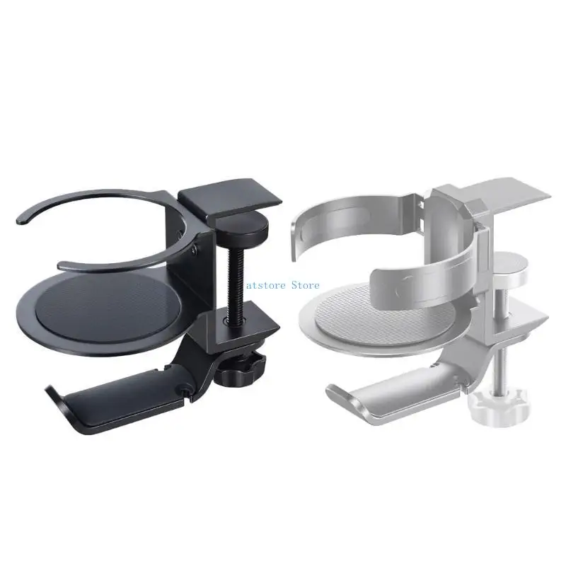 

H37D AntiSpill Cup Holder Headsets Stand Adjustable Drink Mount 360 Degree Rotating Drinking Cup Holder Clip for Coffee Mugs