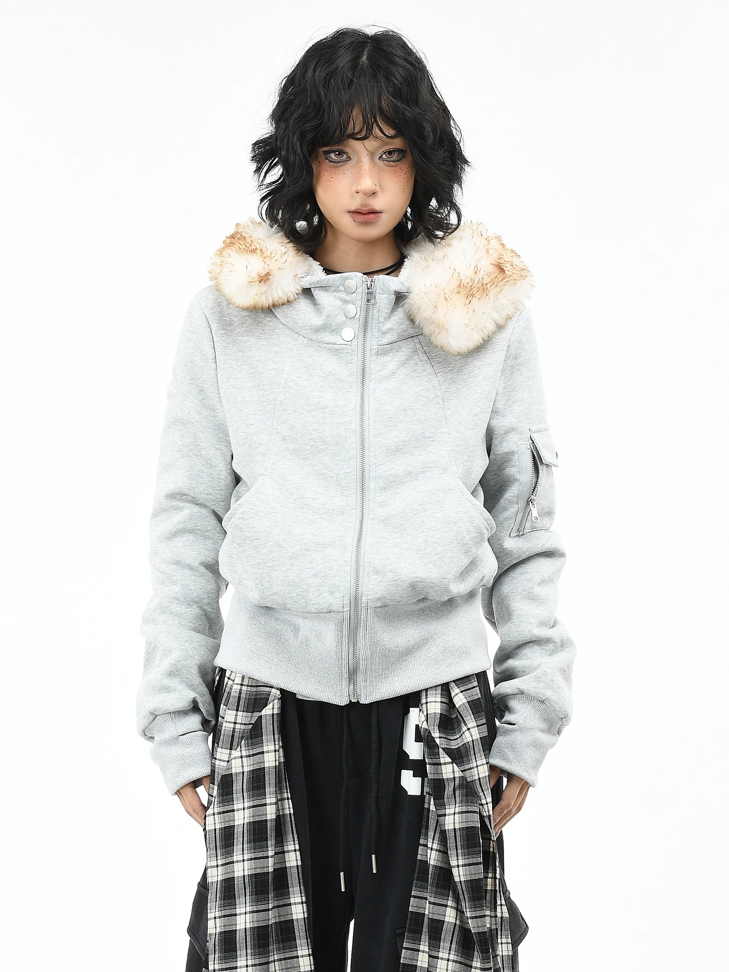 

OV Original American Sle Faux Fur Collar Detachable Hooded Fce Lined Jaet Women's ort Waist Cinching Cotton Coat Trendy