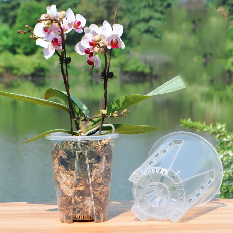 5 шт. ультра прозрачный дышащий цветочный горшок, используемый для посадки орхидеи-бабочек, домашних горшечных растений и садовых детских чашек C1
