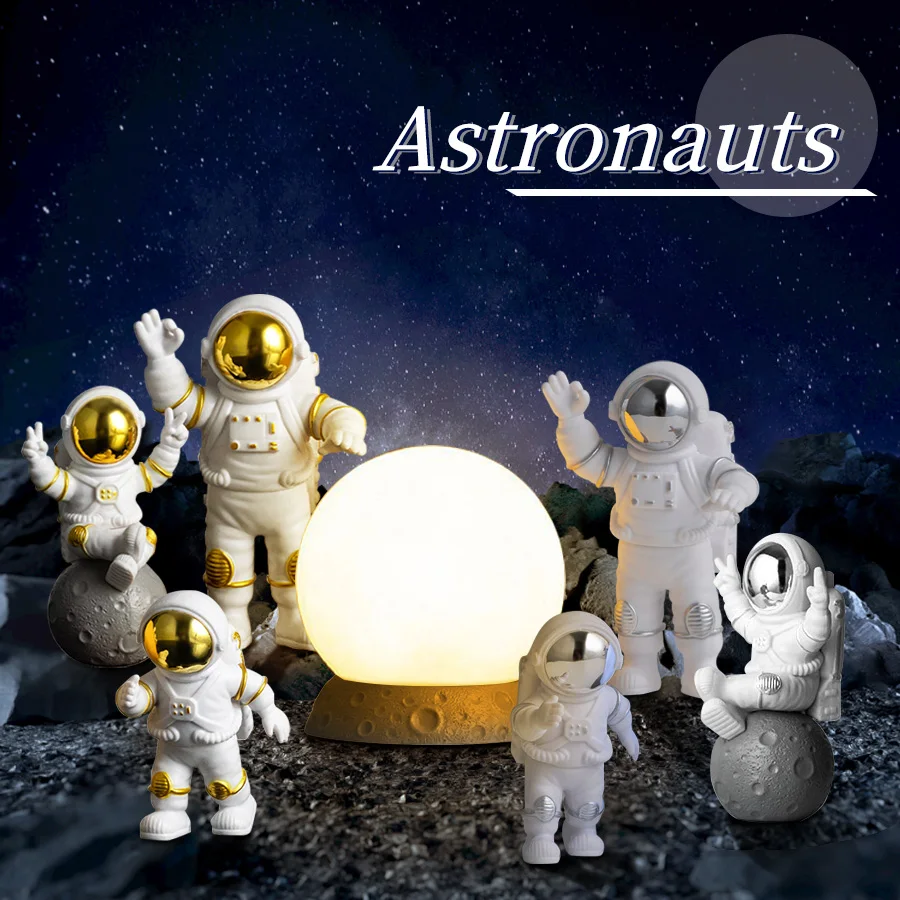 Astronaut Ornaments Moon Lamp Resin Astronaut Figures Statue Room Office Desktop Home Decorations Christmas Presents Boy Gifts