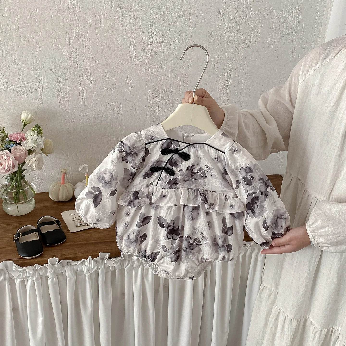 

Весна 2026, новая китайская акварельная одежда для маленьких девочек, хлопковая дышащая длинная све, круглая повседневная одежда Ne Princ Sle