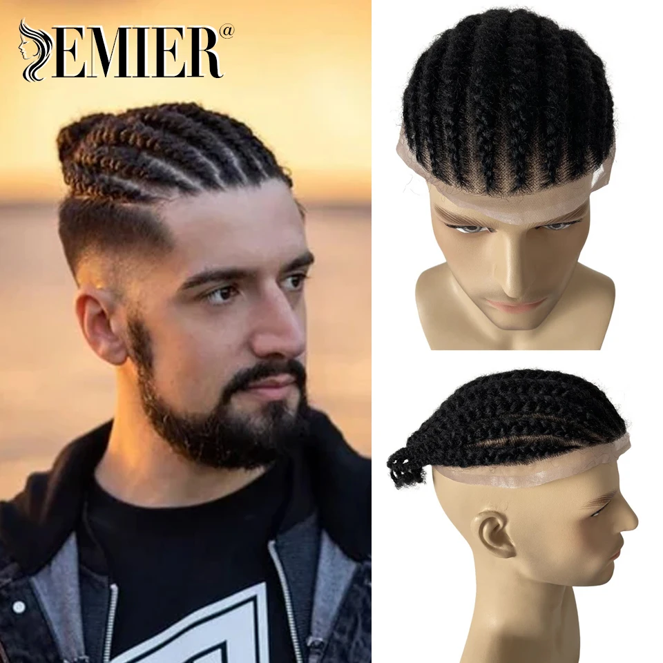 

Afro Male Twist Braid Wigs Human Hair Toupee New Full Lace Cornrow Braid Capillary Prosthesis Hair System Unit For Men