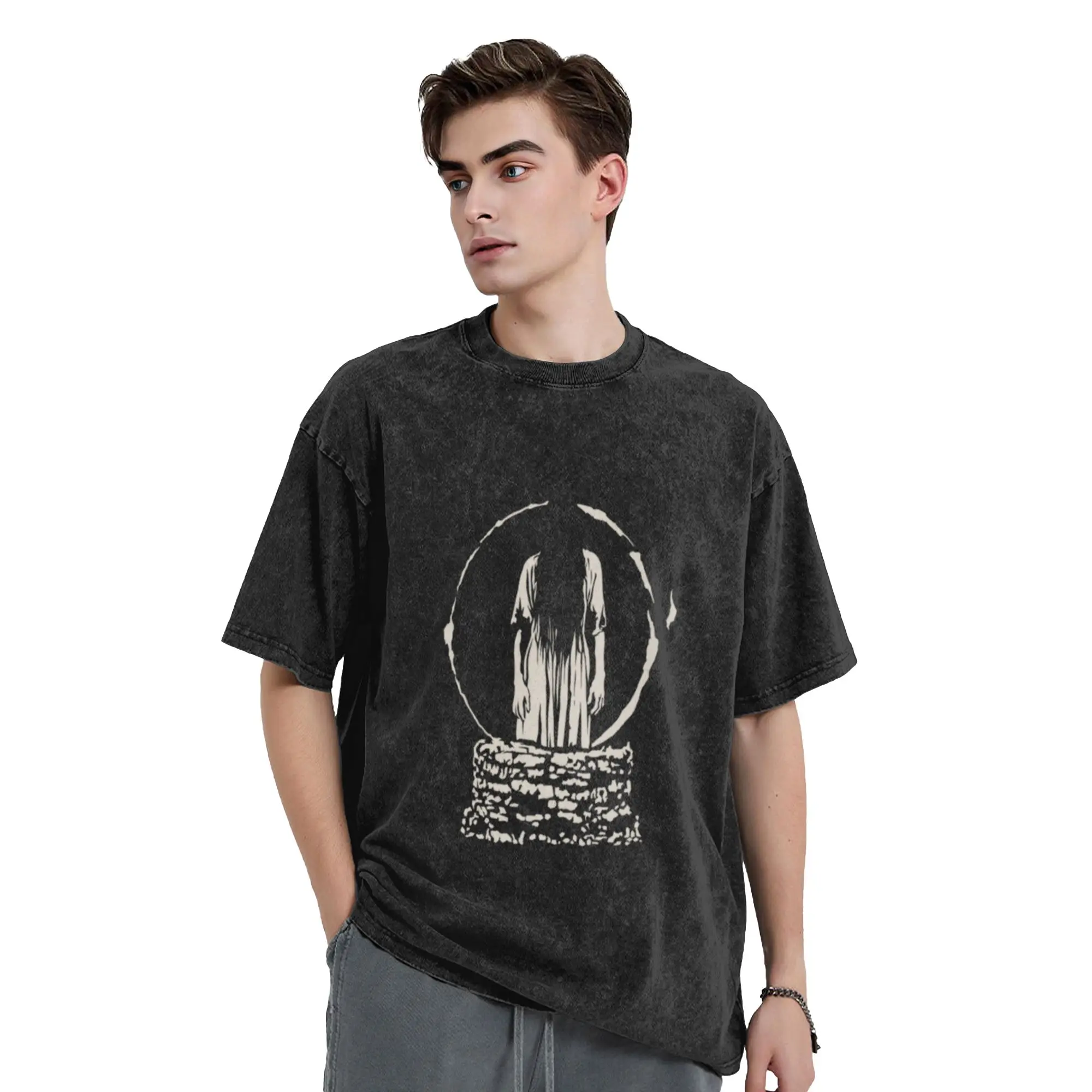 The Ring white  Classic Comfort A Washed T Shirt Men's Women's Oversized Cotton Tees Tops