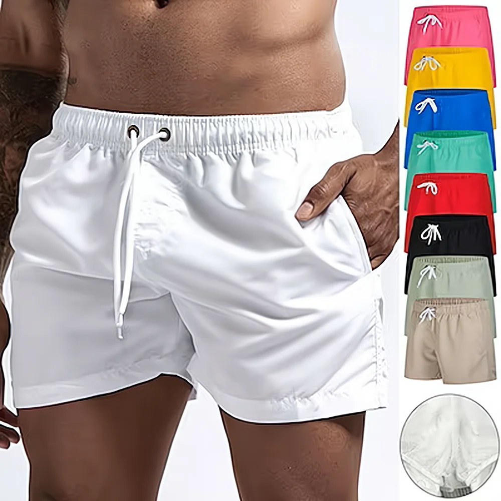 Men's swimming shorts, quick drying board shorts, breathable drawstring pockets, suitable for surfing on the beach in summer