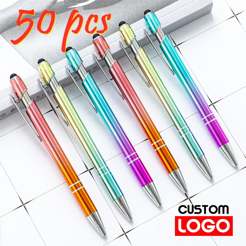 

50pcs Gradient Metal Ballpoint Pen Office School Advertising Pen Touch Screen Pen Custom Logo Text Laser Engraving Custom Pen