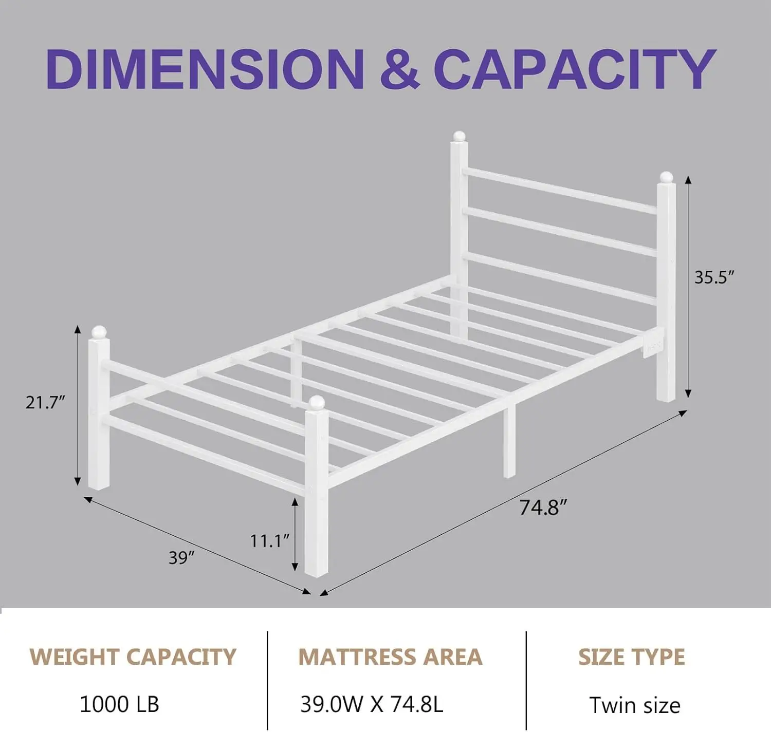 Bed Frame with Headboard and Footboard,Heavy Duty Steel Slats Support Metal Bed Frame with Charging Station,White