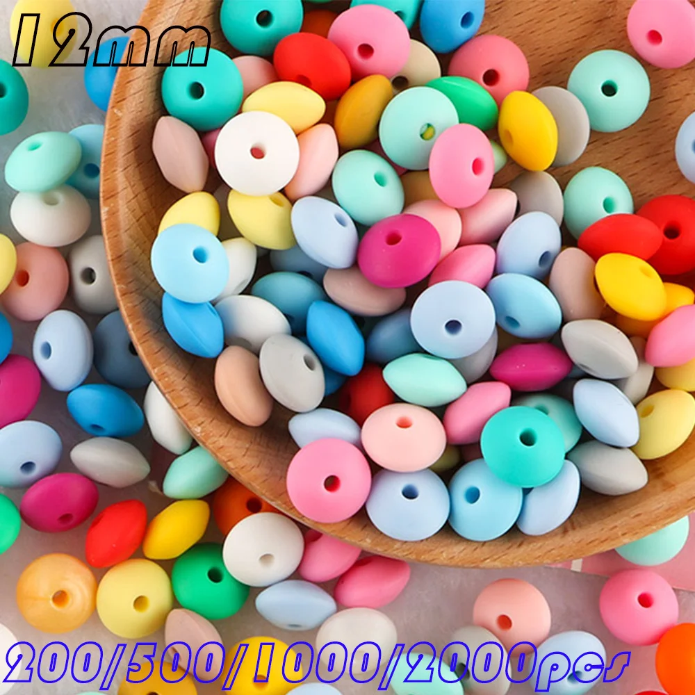 

Wholesale 200-2000Pcs Lentil Silicone Beads 12MM Loose Silicone Beads For Jewelry Making Necklace Bracelet DIY Pacifier Chain