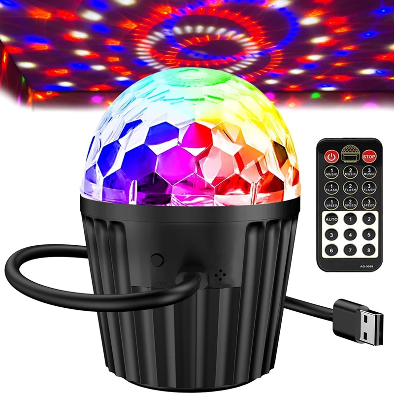 ABBO-Portable Mini Disco Ball Light For Party, RGB DJ Strobe Light With Remote Control And USB Cable,Activated Stage Lights