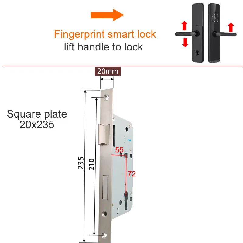 7255 European standard silent lock body panel 23x235mm Silent lock tongue Round Square panel cylinder 32mm 5572 lock body