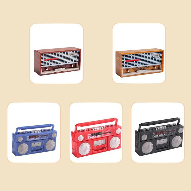 1개 인형집 레트로 라디오 미니 장식품 향수를 불러일으키는 라디오 녹음기 모델 장난감 장식품