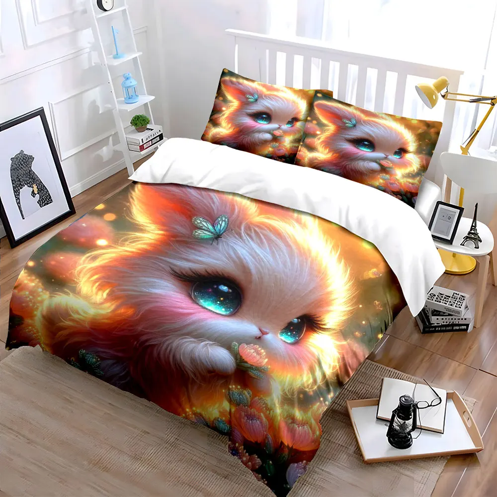 Dreamy and Vibrant Floral Glow Print Bedding Set 1 Duvet Cover 2 Pillowcases for Adult and Children Luxury Gift Full Size