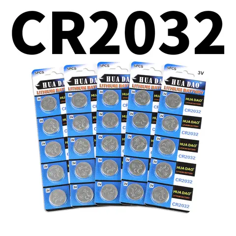 HUADAO CR2032 Batteria al litio 3V 200mAh ad alta capacità per orologio, giocattolo, calcolatrice, chiave per auto, telecomando, DL2032,5004LC, lunga durata