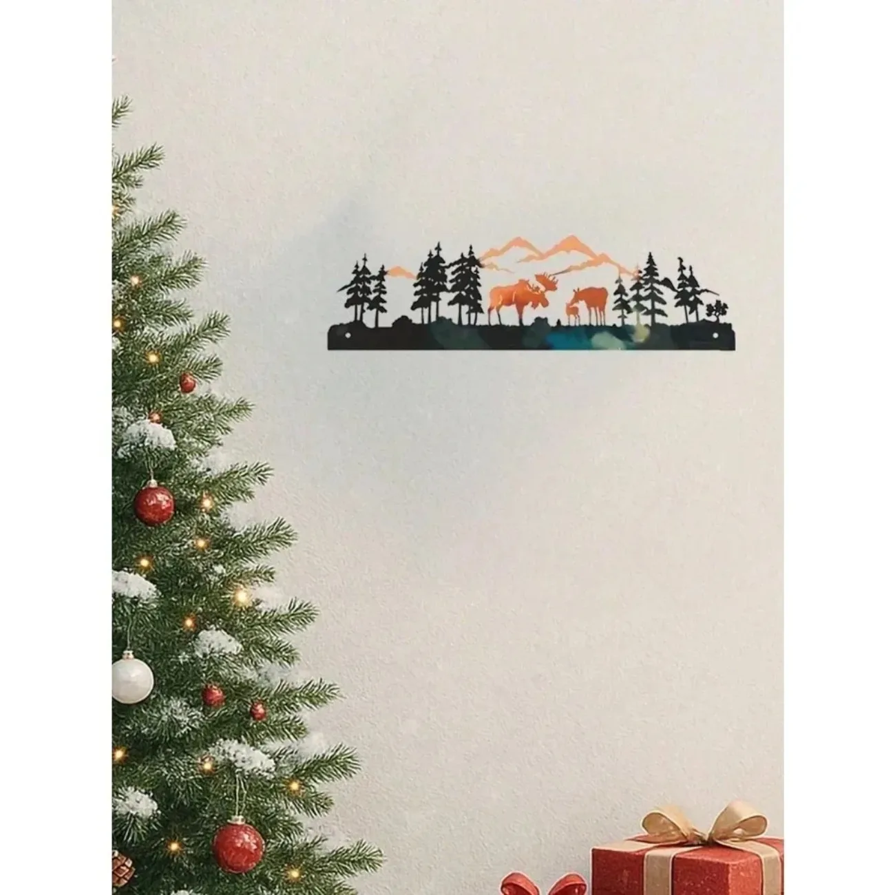 قطعة واحدة من فن جدار موس المعدني الريفي - ديكور شتوي لشجرة عيد الميلاد في المزرعة الشمالية