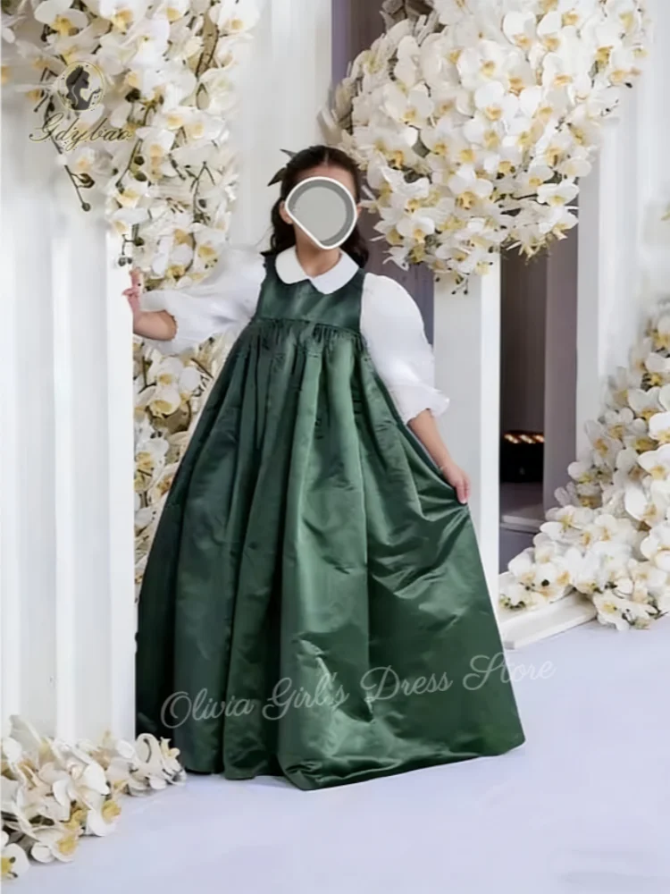 

Классическое зеленое платье для девочек на Первое Причастие, с завышенной талией, пышными рукавами, для девочек-цветочниц, детское пышное платье для дня рождения